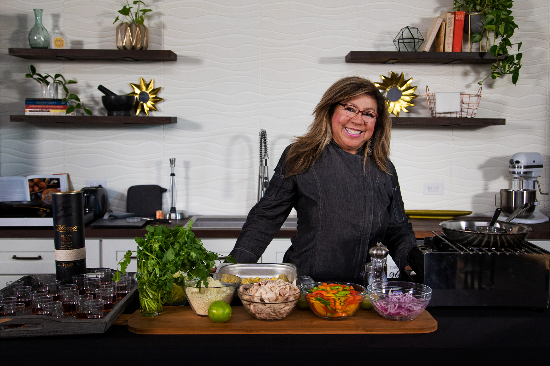 Chef Amalia Moreno-Damgaard using the Kitchen Studio at Rockstoria Studios